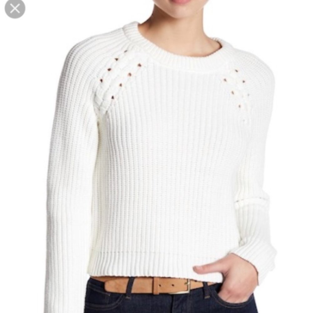 1.STATE Lace Shoulder White Sweater Size M